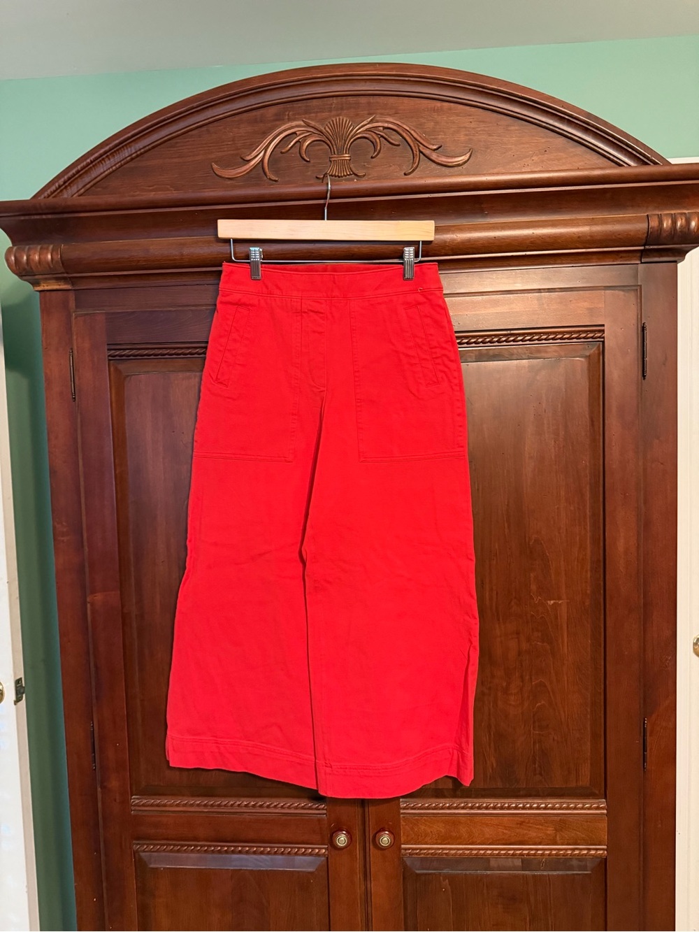 SPANX Red A-Line Midi Skirt with Front Patch Pockets